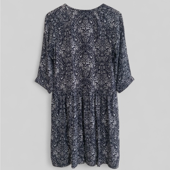 Garnet Hill Dress Gathered Drop Waist V-Neck Paisley Pockets Blue Women’s Size 2 - Picture 7 of 14